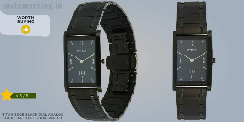 Best Titan Watches For Men Under 20000 - Titan Edge Black Dial Analog Stainless Steel Strap Watch NN1043NM01