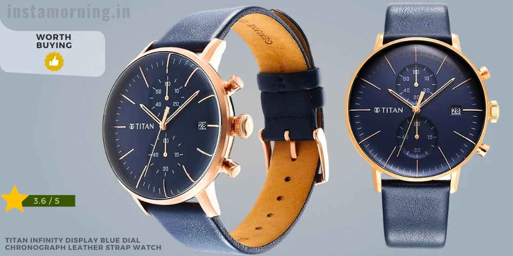 Best Titan Watches For Men Under 20000 - Titan Infinity Display Blue Dial Chronograph Leather Strap Watch NS90146WL01
