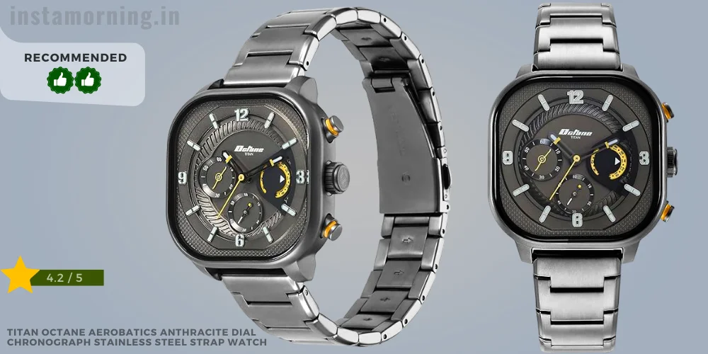 Best Titan Watches For Men Under 20000 - Titan Octane Aerobatics Anthracite Dial Chronograph Stainless Steel Strap Watch NS1856QM01