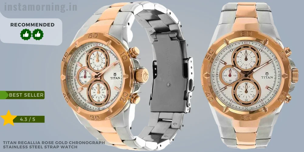 Best Titan Watches For Men Under 20000 - Titan Regallia Rose Gold Chronograph Stainless Steel Strap Watch NS9308KM01