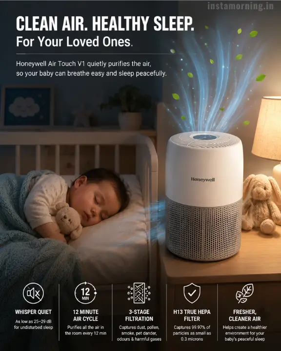 honeywell air touch v1 air purifier review — baby sleeping peacefully